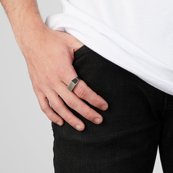 Men’s Gunmetal Rectangle Signet Ring - Main Image