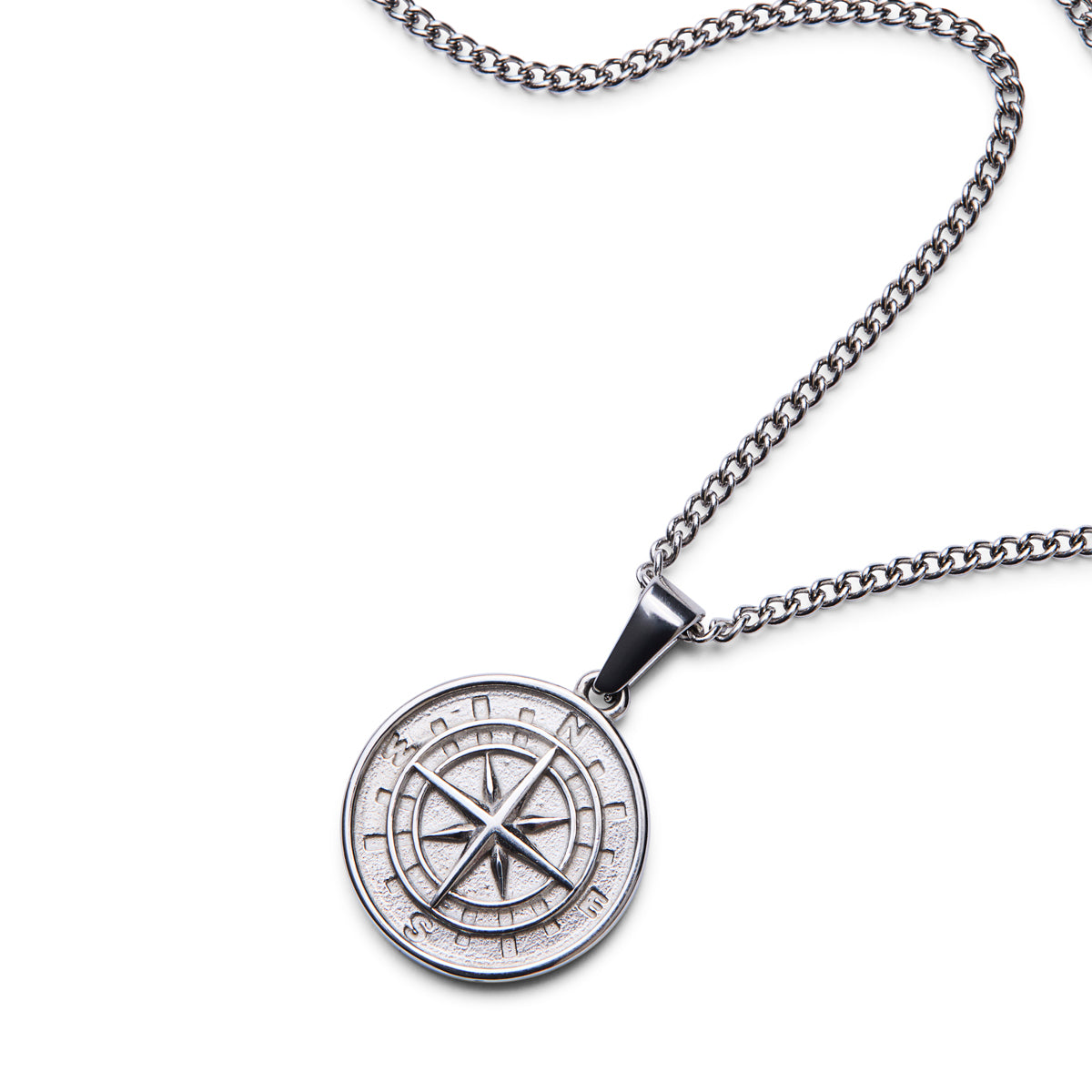 Silver Compass Pendant Necklace