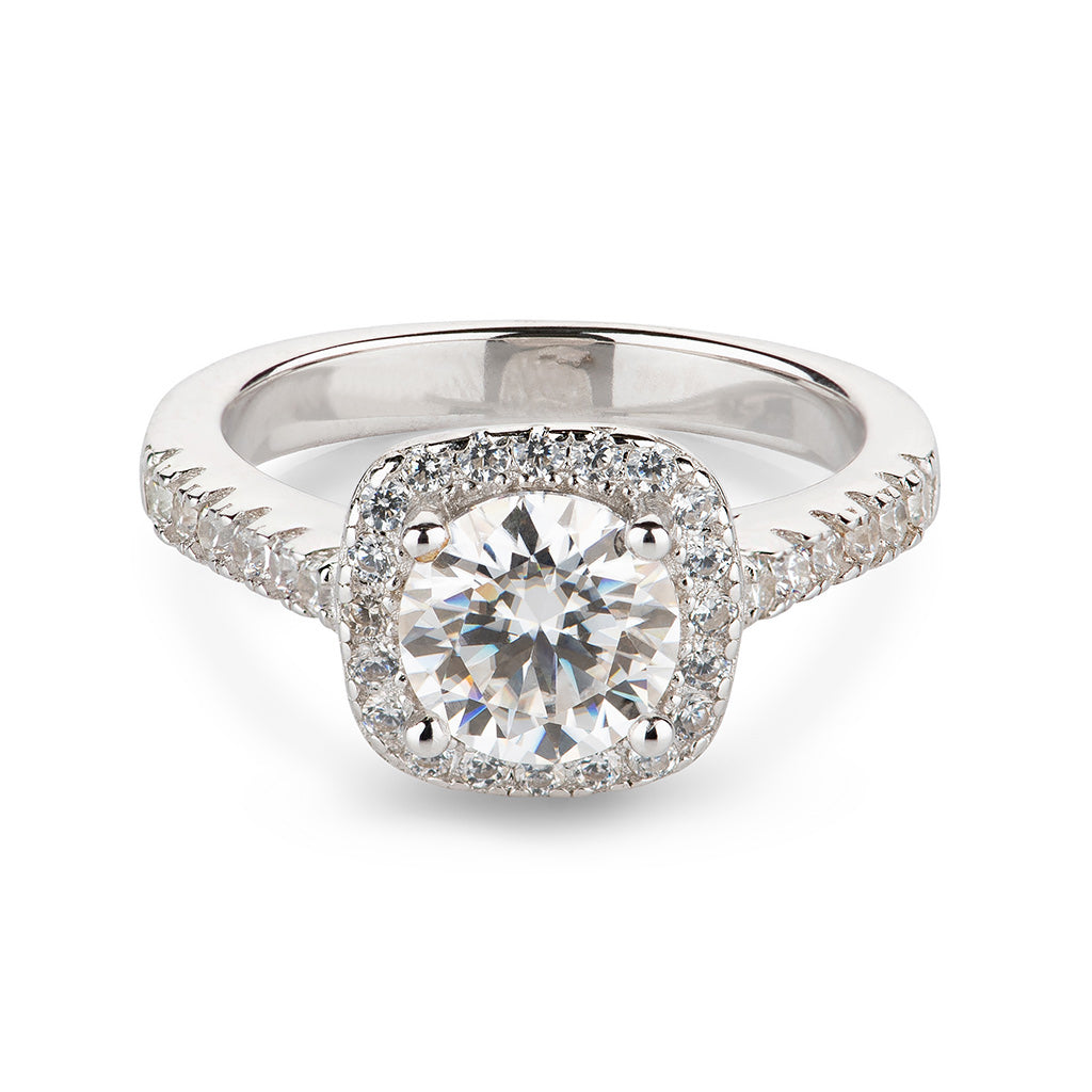 Cushion Halo Pave Moissanite Engagement Ring