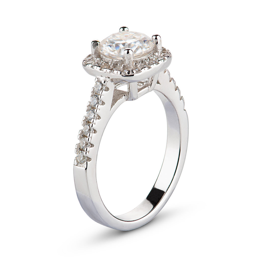 Cushion Halo Pave Moissanite Engagement Ring