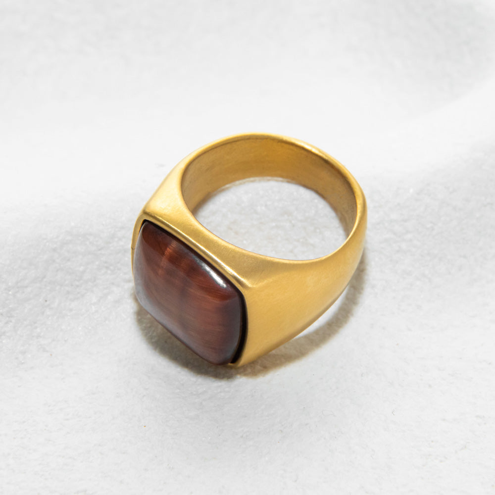Men's Gold Square Tiger Eye Signet Ring