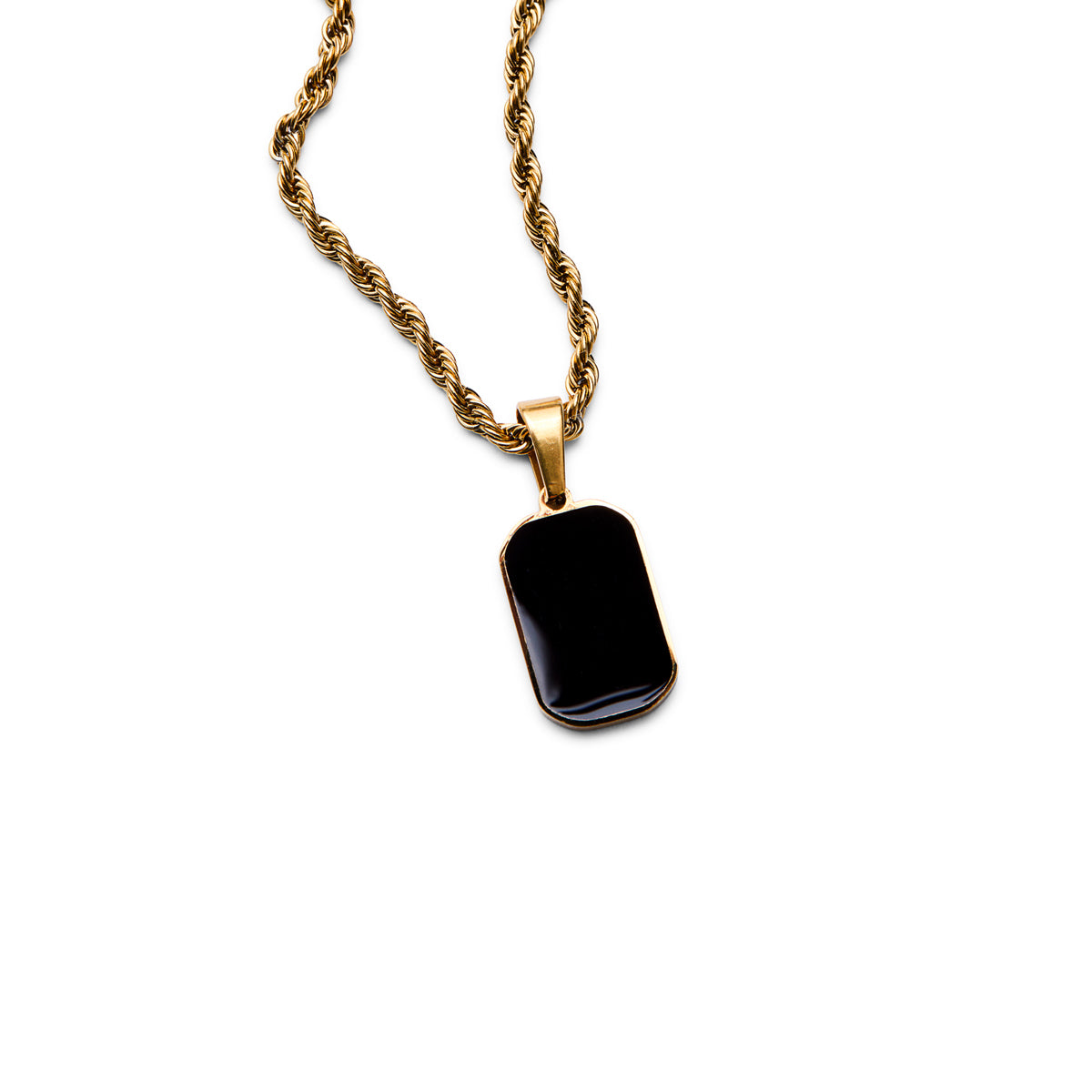 Gold Onyx Rectangle Pendant Necklace