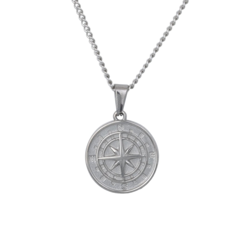 Silver Compass Pendant Necklace - Main Image