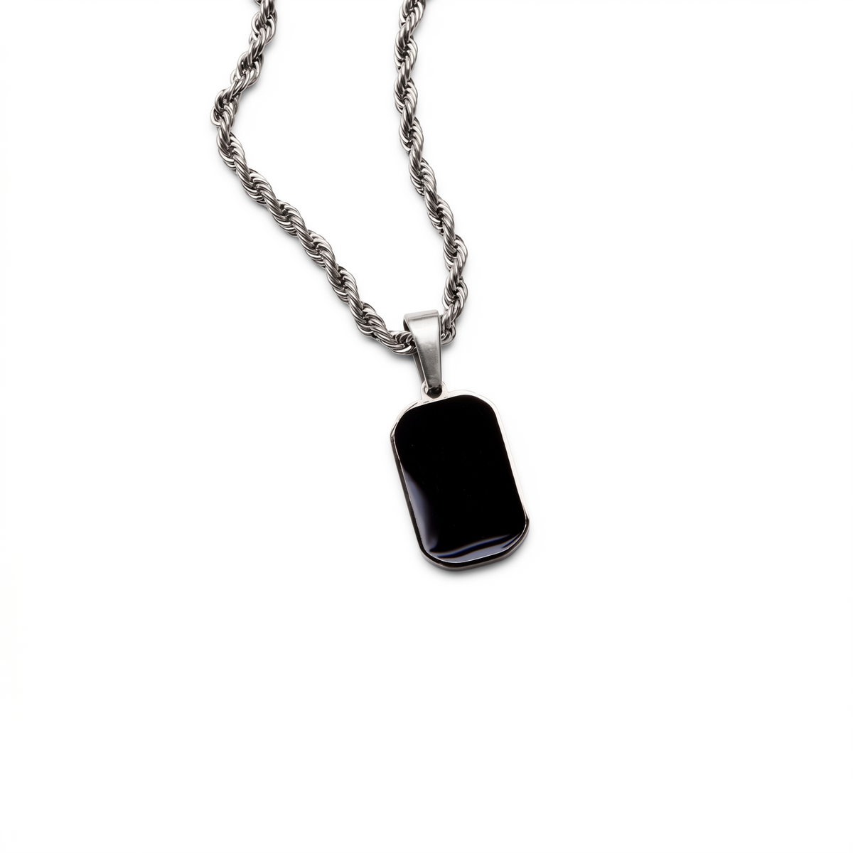 Silver Onyx Rectangle Pendant Necklace