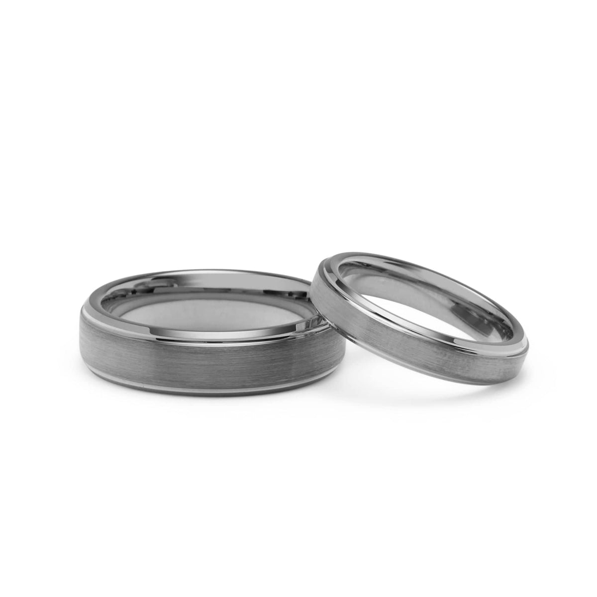 Brushed Silver Tungsten Ring Set
