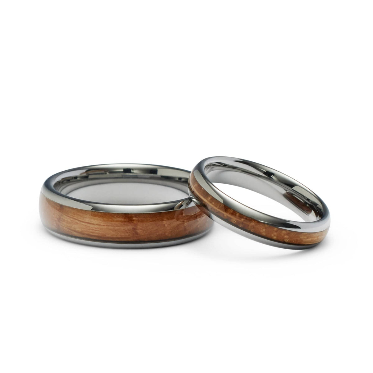 Whiskey Barrel Wood Inlay Ring Set