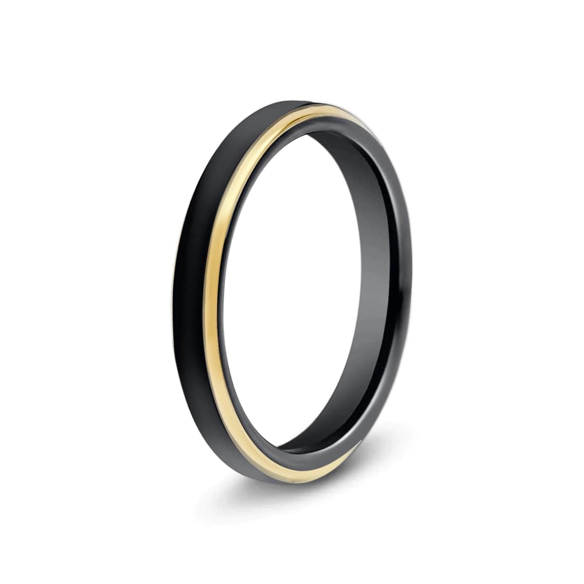 Women’s 3mm Black with Gold Edge Tungsten Ring