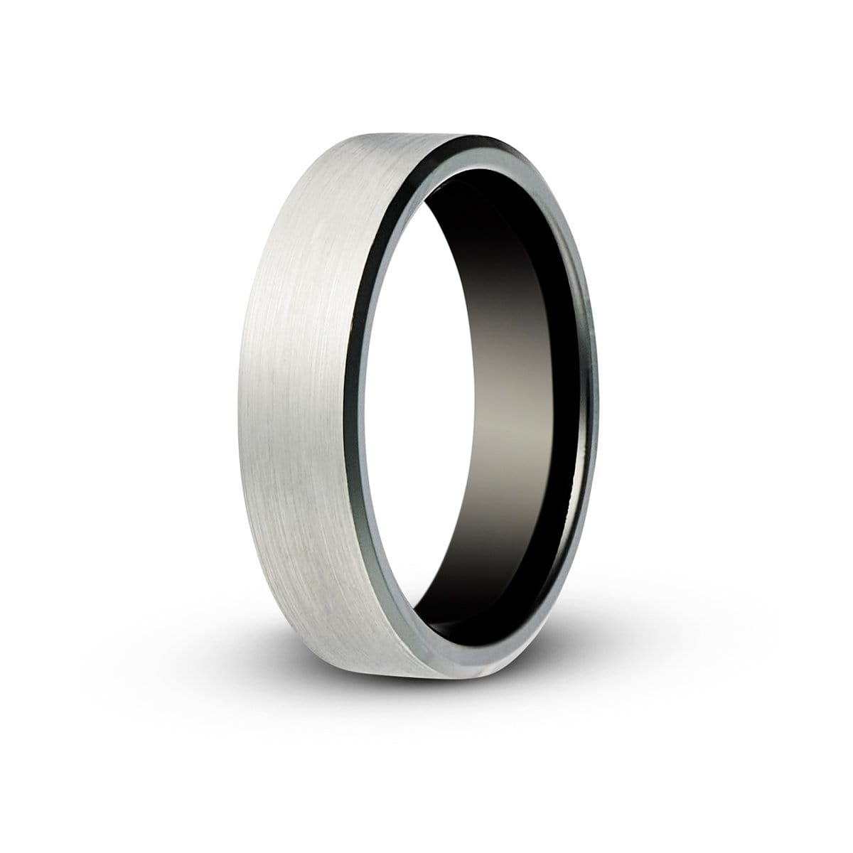 Men’s Brushed Silver Centre Black Zirconium Ring