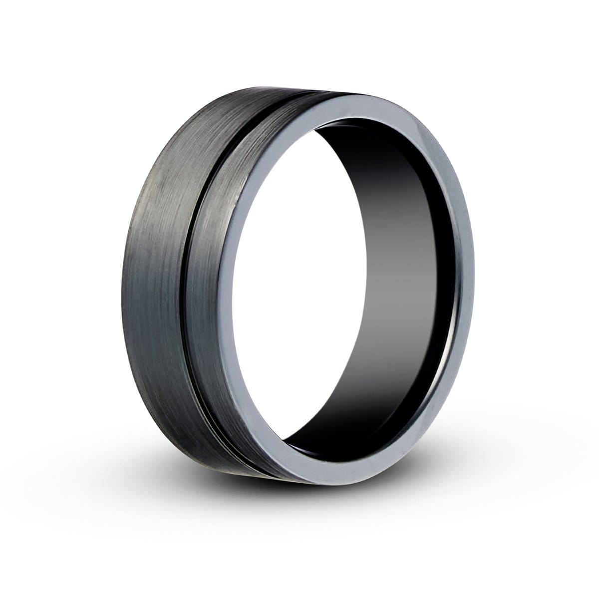 Men’s Offset Channel Black Zirconium Ring