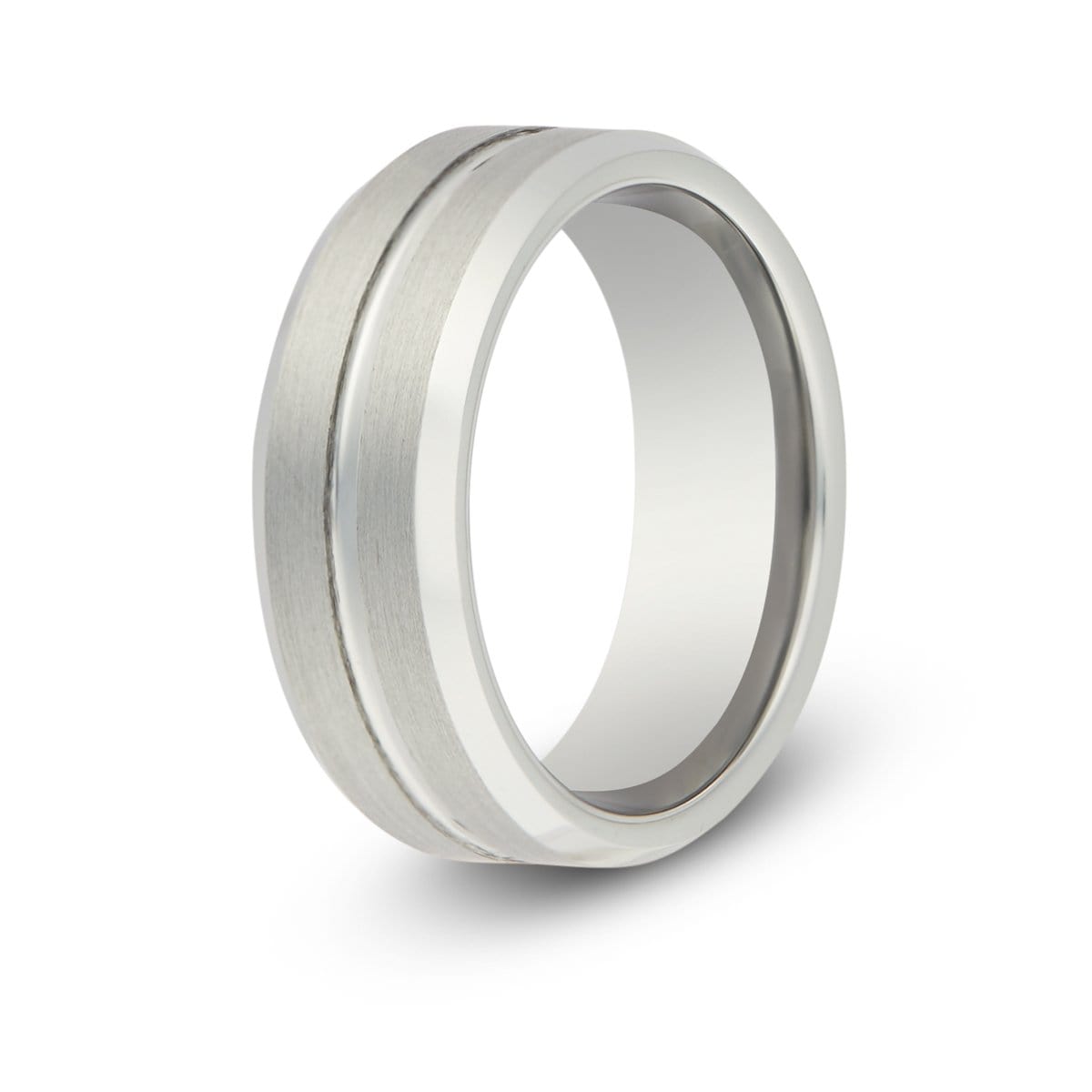 Men's Silver Striped Black Titanium Ring - ETRNL