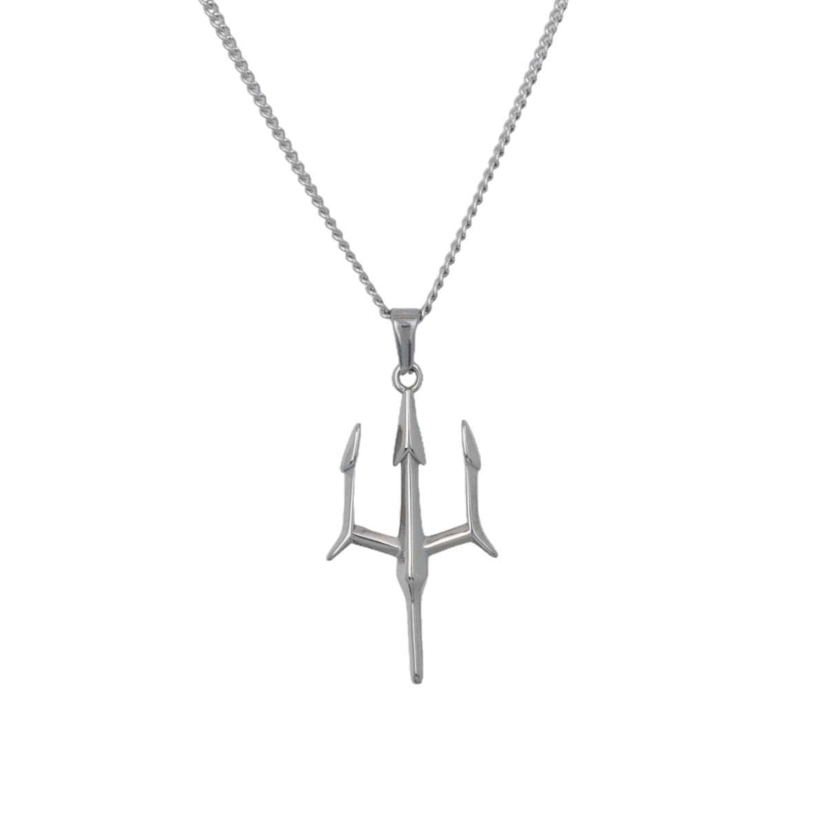 Silver Trident Pendant Necklace