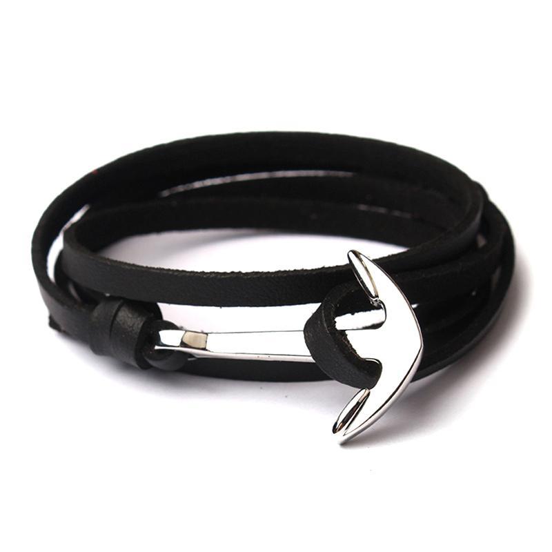 Men's Nautical Style Anchor Buckle Leather Belt (Gift Anchor Bracelet)
